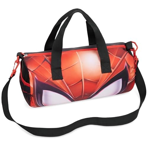 Disney Kids Sports Bag, Holdall with 2 Pockets & Adjustable Strap (Black/Red Spiderman)