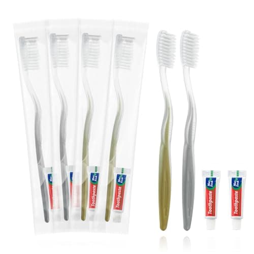 Lomgwumy Disposable Travel Toothbrush, Gold and Silver Toothbrush and Toothpaste, Individually Packaged, Suitable for Hotel, Home, Camping and Travelling (30-Pack)