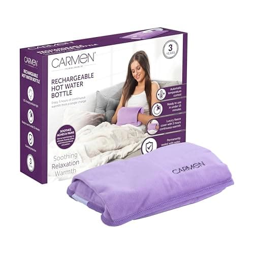 Carmen C85043PUR Rechargeable Hot Water Bottle & Cosy Hand, Body Warmer, Fast Heating, No Refill, Over Heat Protection, Portable Heating Pad for Pain Relief, Automatic Temperature Control, Purple