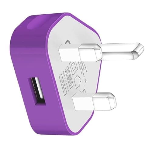 AMO® USB Plug UK Charger Adaptor Compatible with iOSiPhone 14 13 12 11 XS Max XS XR X Samsung Galaxy S22/ S22 Ultra/ S21 Ultra/S21/S21 LG Tablet HTC Nokia Mobile Chargers (Purple 1Amp)