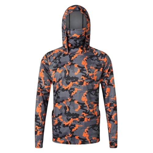 Brown Mens UV Protection Fishing Hoodie with Mask Camouflage Hoodie Long Sleeve Fishing Shirt Hoodies Breathable Quick Drying Rash Guard Clothing Loose Summer Athletic Running Tops for Sea Hiking XXL