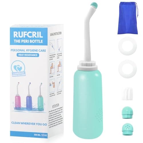 Peri Bottle Postpartum, RUFCRIL 500ml Perineal Wash Bottle, Portable Bidet with Carry Bag, Boilable TPE & 2 Leak-Proof Sealing Rings, Postpartum Essentials, Hospital Bag, Green