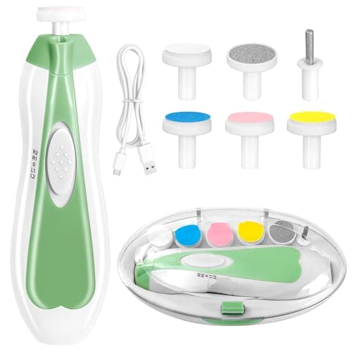 Qunlions life Baby Nail Trimmer Electric, 6 in 1 Rechargeable Baby Nail Clippers Manicure Set Grooming Kit for Toddler Infant or Adults (Green)
