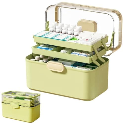 Sevitini Medicine Box, Medication Storage Box, 3 Layer Multi Grid Medicine Box, Large capacity, Medicine Container Box portable, for home,school,outdoor,office,travel (Matcha)