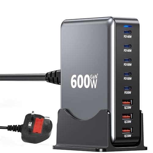 USB C Charging Station 600W GaN, 8-port Multiple ports USB C Fast Charger Hub with 5 USB-C + 3 USB-A, PD140W power supply Multi Charger compatible with laptop/MacBook/iPhone 15/16/Galaxy S24/S25