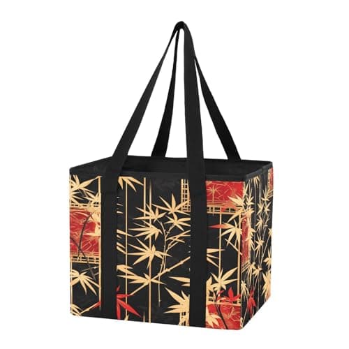 Quteprint Car Trunk Organizer, Japanese Bamboos 600D Oxford Foldable Storage Bag with Handles, 13.0x10.8x10.2in, Portable Collapsible Container for Groceries, Kitchen, Picnic & Travel