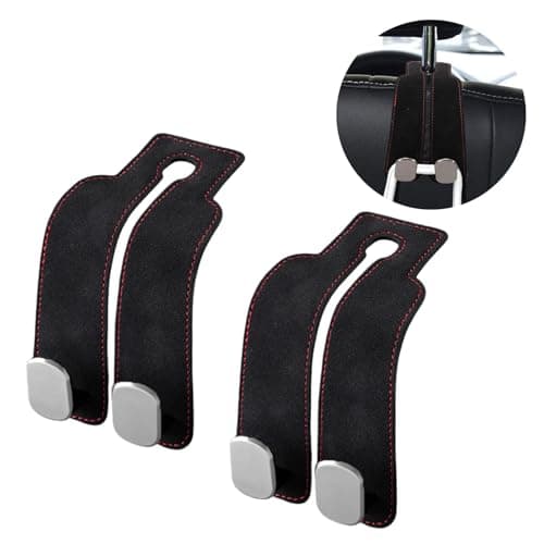 2Pcs Car Seat Back Hooks, Leather Vehicle Headrest Hook Backseat Hangers with Dual Hooks, Car Seat Organiser Hook for Hanging Bags Purses Handbags, pace-Saving Travel Organizer for Automobiles