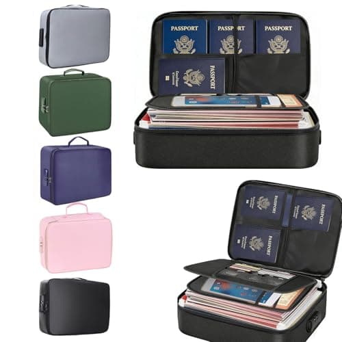 HMifjUM Fireproof Document Box, Waterproof File Organiser Box, Safe Portable Home Fire Lockable Storage Boxes, Collapsible Travel Document Holder, File Storage Boxs with Inserts Bags and Zipper (BU)