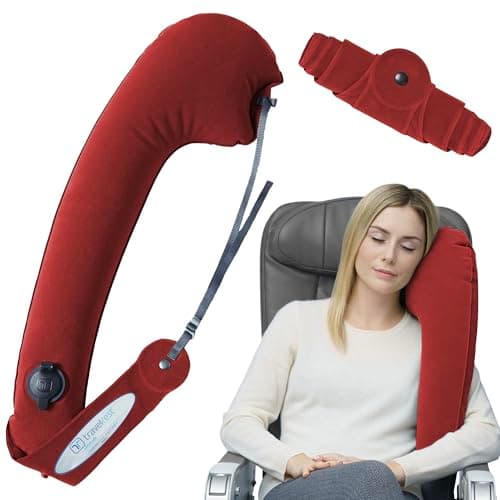 Travelrest Ultimate Travel, Neck & Body Pillow - Strap to Plane & Car Seat - Compact, Comfort and Convenient for Office Napping, Airplane, Bus & Train - Upright Sleeping - Rolls Up Small - Red