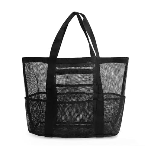 gogocow Mesh Beach Bag for Women, Foldable Waterproof and Sandproof Mesh Handbag, Large Pool Tote Bag for Beach Gym School Shopping Swimming Travel and Daily
