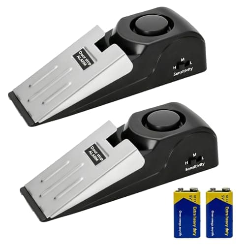 Portable Door Lock Travel Safety Kit, Hotel Security Device with 2 Door Wedge Alarm 120dB Adjustable Sensitivity Non Slip Stopper for Hotel Room Home Apartment Solo Travelers Protection