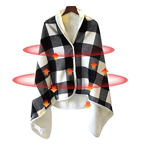 Woolala USB Plaid Electric Heated Shawl Blanket, Fleece Wearable Heated Blanket Comfy Poncho Wrap for Home, Office, Outdoor, Travel Use, 3 Temperature Settings & Timer (55 * 31.5in)