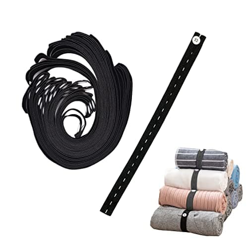 LELE LIFE 30Pcs Clothes Storage Elastic Band, Adjustable Clothing Storage Strap with Button Buttonholes, Travel Luggage Space Saver, Drawer Closet Organizer, Black