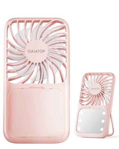 gaiatop Portable Handheld Fan, LED Makeup Mirror, Travel Essentials Pink
