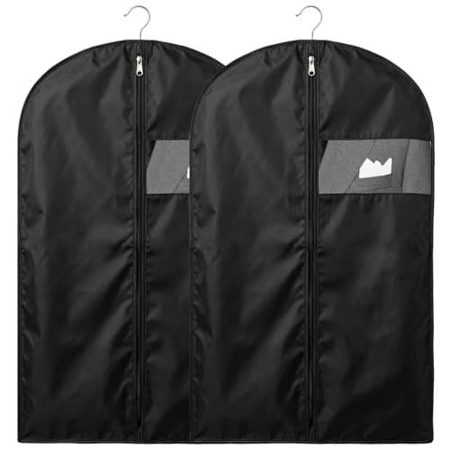 2 Pack Suit Bag, 100 x 60 cm Waterproof and Dustproof Suit Covers for Hanging Clothes, Foldable and Reusable Garment Bag with Clear Window Black Zipper for Coats, Jackets, Dresses