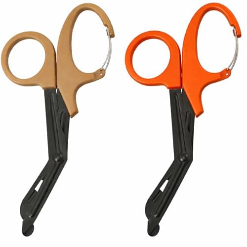 Stealth Black Coated First Aid Scissors, Stainless Steel Safety Scissors for Bandages, Gauze & Tape, Rounded Tip Emergency Scissors for First Aid Kit, Home, Travel & Workplace (Orange & Brown, 19cm)