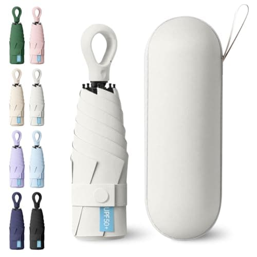 WoRuyKot Mini Sun Travel Umbrella Ring handle Coating Layer Fabric Blocking/anti Compact Folding Purse Umbrella/Lightweight Small (Off-white)