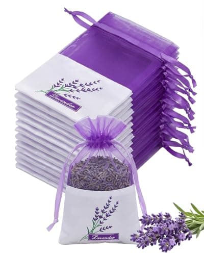 XUKZIMA Lavender Sachet Bags 20 Pack Purple, Breathable Refill Fabric Scented Pouches for Closet, Drawer & Linen Cupboard Odor Neutralization & Clothes Protection