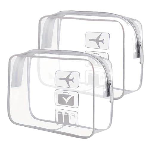 Clear Toiletry Bags for Travel, 2 Pack TSA Approved Airport Liquids Bag, 20x20cm See Through Wash Bag, Waterproof PVC Transparent Makeup Bag Cosmetic Pouch for Men & Women Hand Luggage