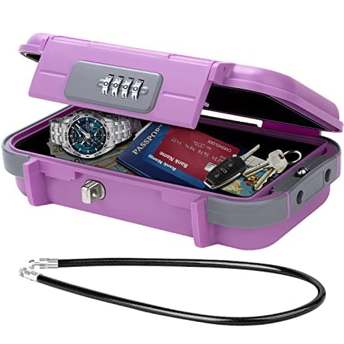 WACCET Portable Safe Box with Code, Combination Security Case Lock Box Waterproof Anti-Theft Mini Travel Safe with Removable Wire Rope Security Safe Box for Home, Office, Hotel, Cars,Travel etc