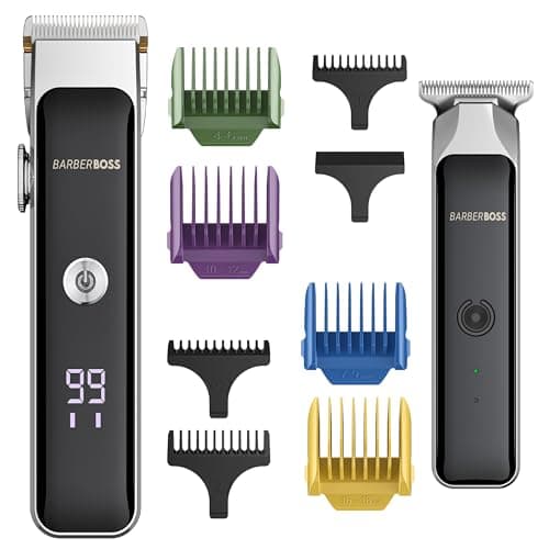 Barberboss Beard Trimmer Kit for Men, 2 Cordless Hair Clippers with Precision Dial, Men’s Facial Clippers, LED Indicator & USB Charging, Portable Grooming Set