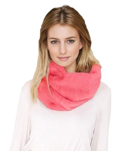 Lina & Lily Solid Colour Faux Fur Women's Infinity Scarf Winter Neck Warmer Snood (Coral)