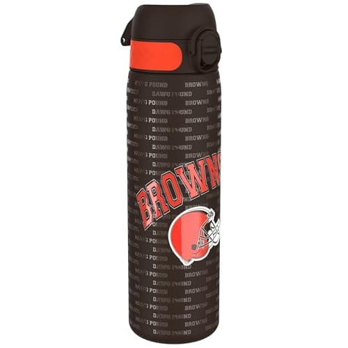 NFL Cleveland Browns Lightweight Steel Water Bottle, 600 ml/20 oz, Non-Insulated, Leak Proof, Easy to Open, Secure Lock, Dishwasher Safe, Flip Cover, Fits Cup Holders, Metal Water Bottle