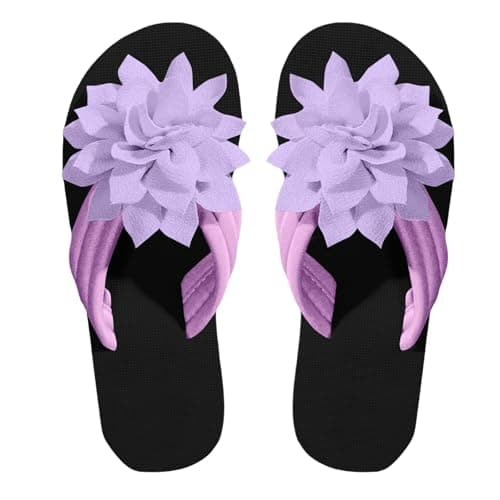 Flower Flip Flops Women Beach Slippers Size 6.5 Boho Open Toe Slip on Flat Sandals Summer Comfortable Yoga Mat Thong Sandals for Pool, Travel Vacation Slippers Flower Purple Footwear Gift