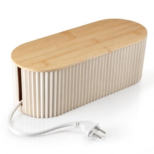 Velicber Cable Management Box Cable Tidy Box with Bamboo Lid 33x13x11 cm