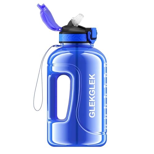 GLEKGLEK 2 Litre Water Bottle with Straw, Motivational Sports Jug Dark Blue