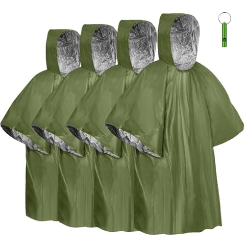 flintronic Emergency Survival Rain Poncho, 4 Pack Thermal Emergency Raincoat Poncho, Emergencys Insulation Blanket for Heat Retention and Rain, Reversible Foil Blanket for Emergencys Or First Aid