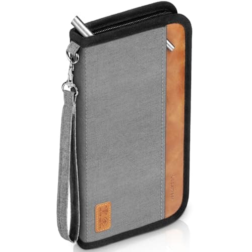 Looxmeer Family Passport Holder, RFID Travel Wallet with Wrist Strap, Grey