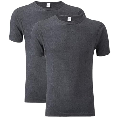 Crazy Fashion Pack of 2 Thermal Tops Men’s - Short Sleeve Plain Round Neck Mens Top Warm T-Shirt Underwear Baselayer Cotton Thermals (Dark Grey,Large)
