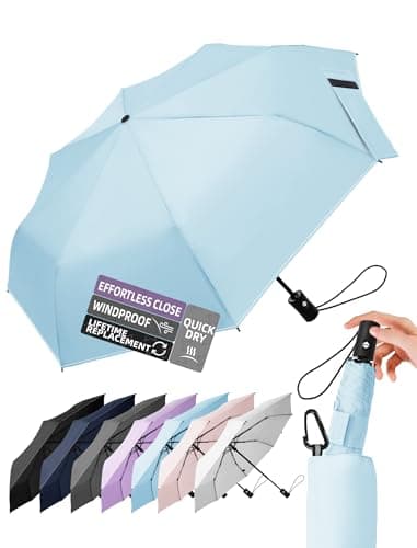 LILAC Windproof Automatic Umbrella, Strong 8 Ribs Compact Travel Brolly