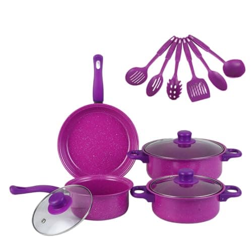 13-Piece Purple Nonstick Cookware Set, Non Stick Pots Pans Frying Pan Saucepans Milk Pot Utensils