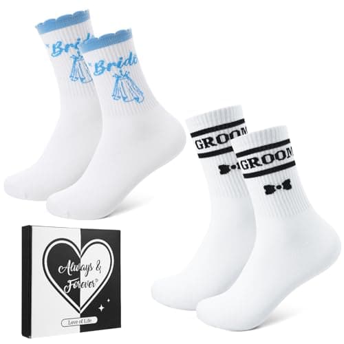 Zuimei 2 Pairs Bride and Groom Socks, Couple Socks Set with Gift Box
