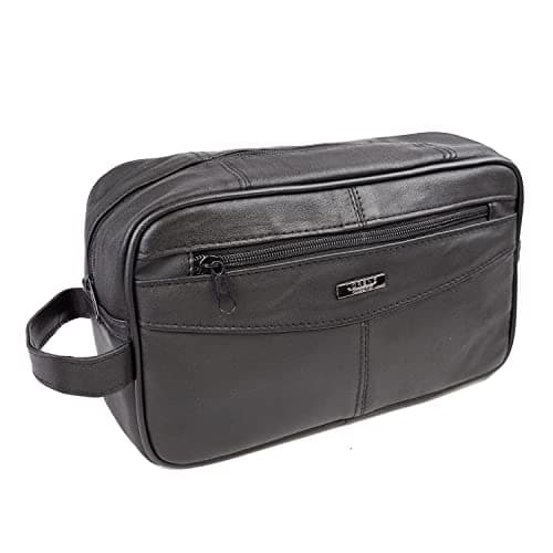Men's Genuine Leather Toiletry Bag Travel Toiletry Bag Shaving Bag Cosmetic Organizer Gift for Men Women One Black Zipper
