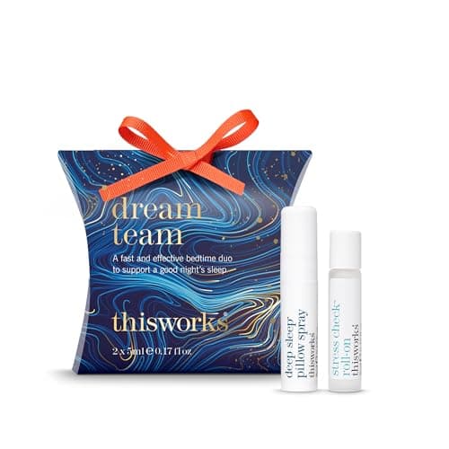 This Works Dream Team Gift Set - Travel Size Deep Sleep Pillow Spray Infused with Lavender & Vetivert to Aid Sleep - Stress Check Rollerball with Lavender & Ylang Ylang Essential Oils