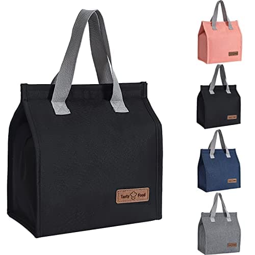 Yikki Lunch Bags for Women Men, Small Reusable Insulated Cool Bags, Black