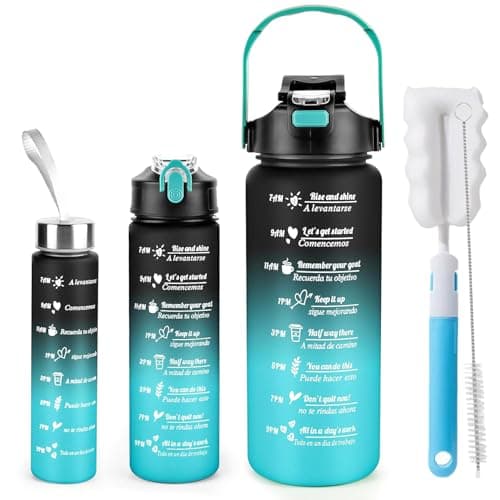 Weal4All 3 Pack Sports Water Bottles with Straws and Handle, 2L Large Plastic Drinking Bottle for Kids Adults Gyms School Home Office Outdoors, BPA Free & Leakproof