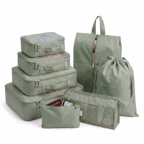LUGG 8 Set Compression Packing Cubes for Suitcases – Suitcase Organiser Set, Lightweight 290D Polyester Waterproof Travel Bags, Luggage Packing Organizers, Travel Essentials for Men & Women
