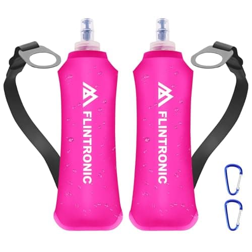 flintronic 2 Pcs Soft Flask, 500 ml/17oz TPU Foldable Running Water Bottle, Handheld Drinking Flask with Wrist Strap and Carabiner Clips, BPA-Free, BPA-Free, for Running, Cycling, Hiking, Pink