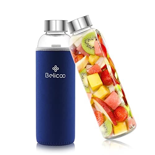BELICOO BPA-Free Glass Water Bottle, 550ml/18oz Water Bottle