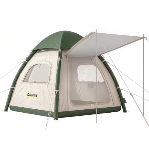 Outsunny Inflatable Camping Tent Rainfly 2-3 Man 3000mm Waterproof Beige