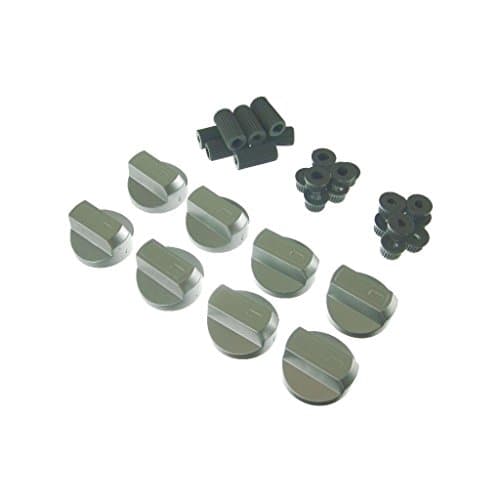 Ufixt Universal Cooker Control Knobs | 8 Pack Silver Oven Dial Kit | Includes 24 Adaptors for All Shaft Sizes | Compatible with Hotpoint Beko