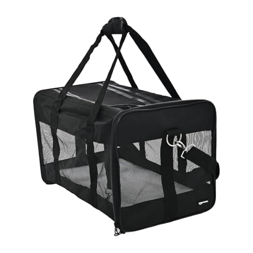 Amazon Basics Dog and Cat Carrier, Soft Sided Pet Travel Carrier for Cat and Dog, Black, Large, 50 cm L x 30.4 cm W x 30.4 cm H