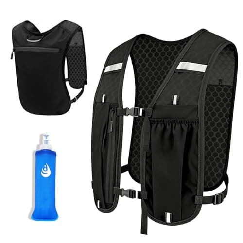 Hydration Running Vest with 500ml Soft Flask, Reflective Lightweight Running Vest for Men Women, Adjustable Breathable Night Running Backpack for Trail, Jogging, Hiking