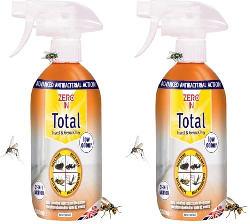 Zero In Total Insect and Germ Killer - 500 ml Anti-Bacterial Insecticidal Spray Protects up to 12-Weeks Kills Flies, Ants, Wasps, Mosquitos, Cockroaches, Flying and Crawling Insects, and their germs