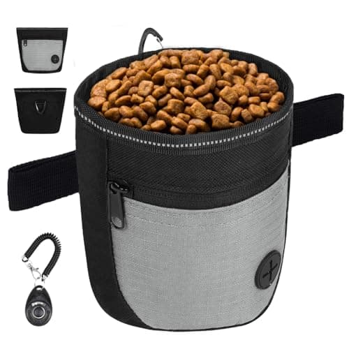Adiwo Small Dog Treat Bags, Dog Treat Pouch Bag Including Waist Belt and Training Clicker, Upgraded Dual Magnetic Clasp, with Poop Bag Dispenser, Oxford Waterproof, for Dog Training, Walking