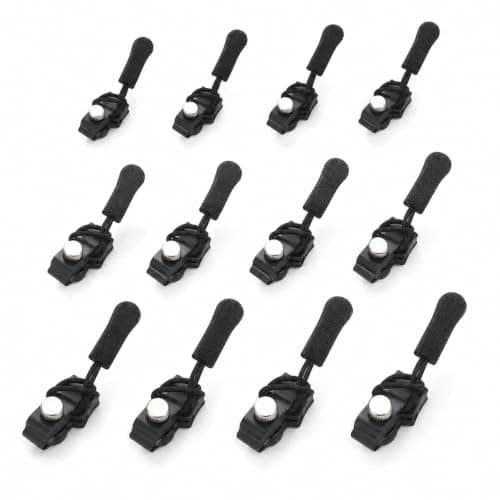 12 Pcs Universal Zip Repair Kit 3 Sizes Zipper Puller Replacement Detachable Pulls Zip Heads Removable Zipper Repairer for Backpacks Coats Jeans Luggage Suitcases No Sewing Required Black